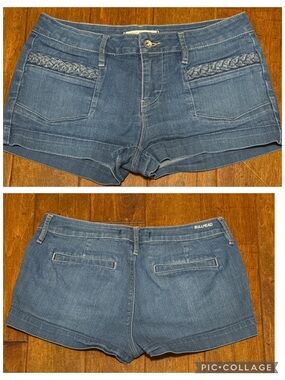 Bullhead Blue Denim Low-Rise Braided Pocket Booty Shorts Size 7